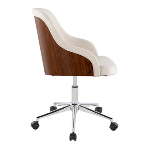 English Elm Contemporary Walnut Wood Swivel Office Chair with Cream Fabric and Matte Base Chrome Metal B202P290981