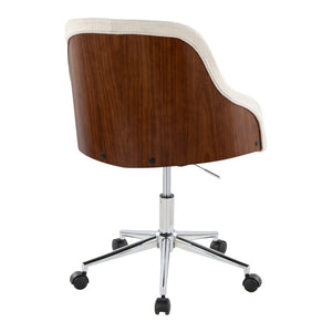 English Elm Contemporary Walnut Wood Swivel Office Chair with Cream Fabric and Matte Base Chrome Metal B202P290981