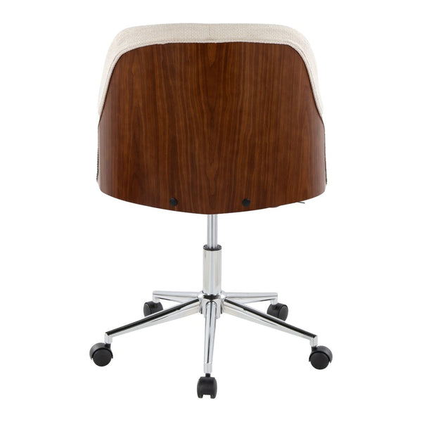 English Elm Contemporary Walnut Wood Swivel Office Chair with Cream Fabric and Matte Base Chrome Metal B202P290981