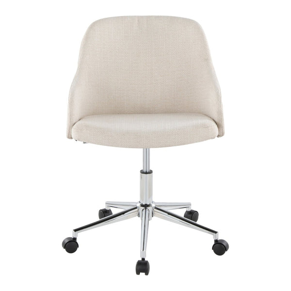 English Elm Contemporary Walnut Wood Swivel Office Chair with Cream Fabric and Matte Base Chrome Metal B202P290981
