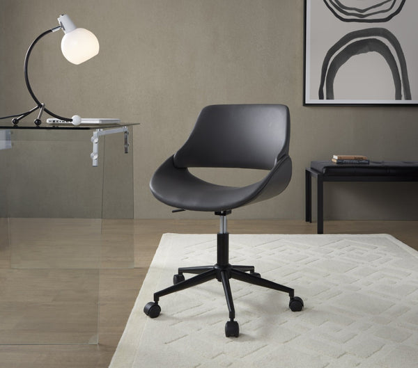 English Elm Contemporary Faux Leather Swivel Office Chair with Padded Seat and Metal Base Gray Black Metal B202P290986