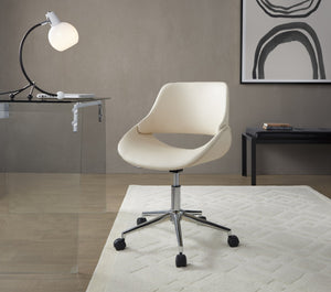 English Elm Contemporary Faux Leather Swivel Office Chair with Padded Seat and Metal Base Cream Chrome Metal B202P290987