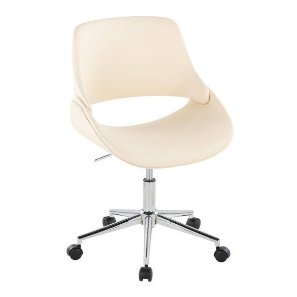 English Elm Contemporary Faux Leather Swivel Office Chair with Padded Seat and Metal Base Cream Chrome Metal B202P290987