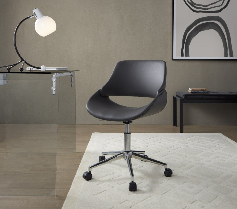English Elm Contemporary Faux Leather Swivel Office Chair with Padded Seat and Metal Base Gray Chrome Metal B202P290988