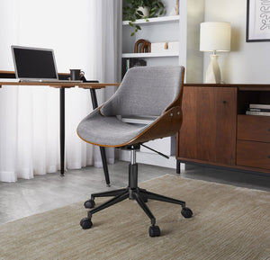 English Elm Contemporary Swivel Office Chair with Grey Fabric Walnut Accents and Metal Base Black B202P290990