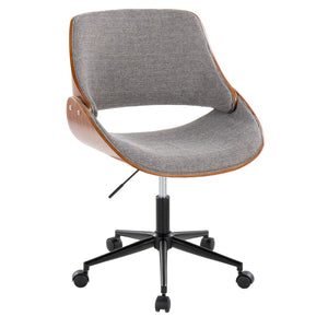 English Elm Contemporary Swivel Office Chair with Grey Fabric Walnut Accents and Metal Base Black B202P290990