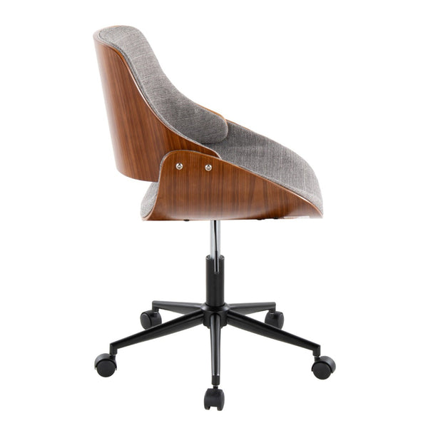 English Elm Contemporary Swivel Office Chair with Grey Fabric Walnut Accents and Metal Base Black B202P290990