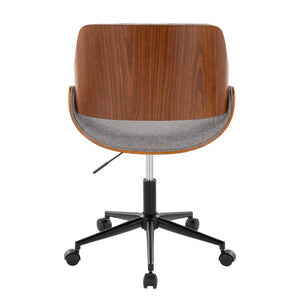 English Elm Contemporary Swivel Office Chair with Grey Fabric Walnut Accents and Metal Base Black B202P290990