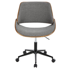 English Elm Contemporary Swivel Office Chair with Grey Fabric Walnut Accents and Metal Base Black B202P290990