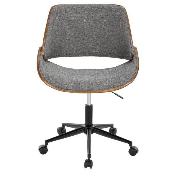 English Elm Contemporary Swivel Office Chair with Grey Fabric Walnut Accents and Metal Base Black B202P290990
