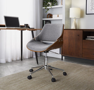 English Elm Contemporary Swivel Office Chair with Grey Fabric Walnut Accents and Metal Base Chrome B202P290991