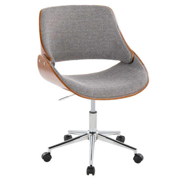 English Elm Contemporary Swivel Office Chair with Grey Fabric Walnut Accents and Metal Base Chrome B202P290991