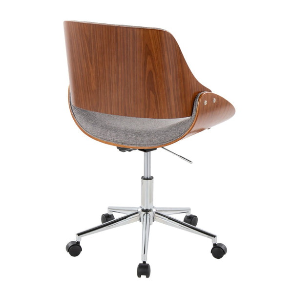 English Elm Contemporary Swivel Office Chair with Grey Fabric Walnut Accents and Metal Base Chrome B202P290991