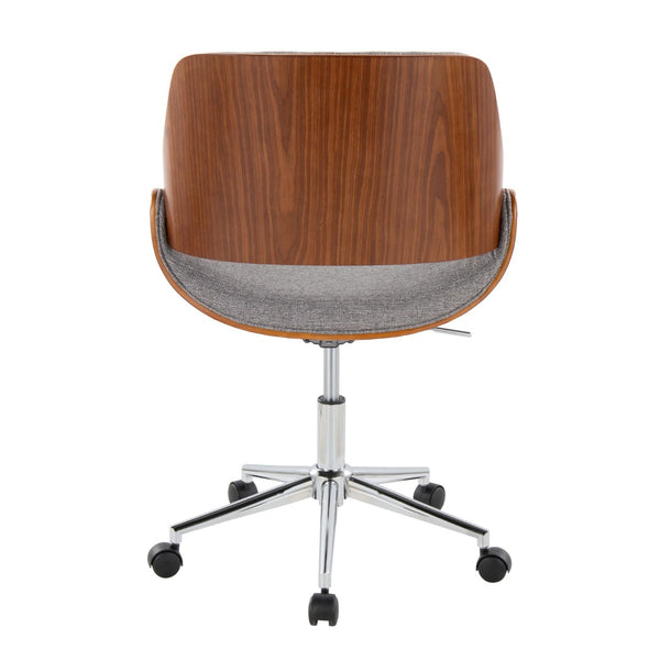 English Elm Contemporary Swivel Office Chair with Grey Fabric Walnut Accents and Metal Base Chrome B202P290991