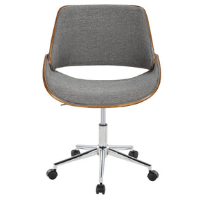 English Elm Contemporary Swivel Office Chair with Grey Fabric Walnut Accents and Metal Base Chrome B202P290991