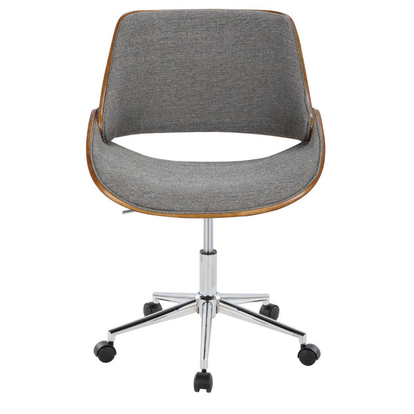 English Elm Contemporary Swivel Office Chair with Grey Fabric Walnut Accents and Metal Base Chrome B202P290991
