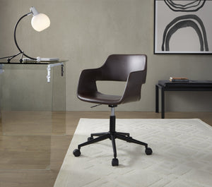 English Elm Contemporary Faux Leather Swivel Office Chair with Padded Seat and Metal Base Espresso Black Metal B202P290994