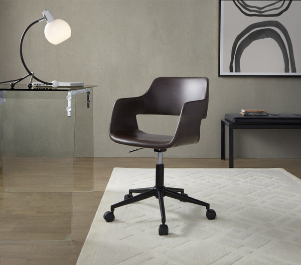 English Elm Contemporary Faux Leather Swivel Office Chair with Padded Seat and Metal Base Espresso Black Metal B202P290994