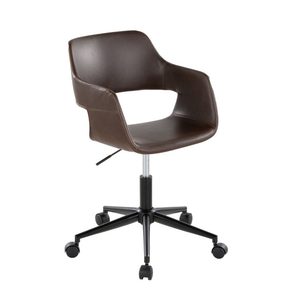English Elm Contemporary Faux Leather Swivel Office Chair with Padded Seat and Metal Base Espresso Black Metal B202P290994