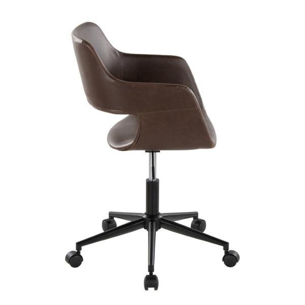 English Elm Contemporary Faux Leather Swivel Office Chair with Padded Seat and Metal Base Espresso Black Metal B202P290994