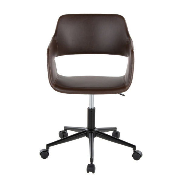 English Elm Contemporary Faux Leather Swivel Office Chair with Padded Seat and Metal Base Espresso Black Metal B202P290994