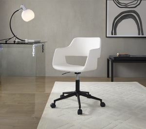 English Elm Contemporary Faux Leather Swivel Office Chair with Padded Seat and Metal Base White Black Metal B202P290995