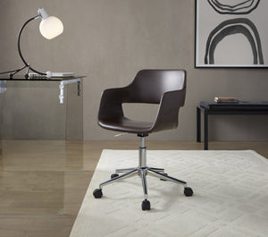 English Elm Contemporary Faux Leather Swivel Office Chair with Padded Seat and Metal Base Espresso Chrome Metal B202P290996