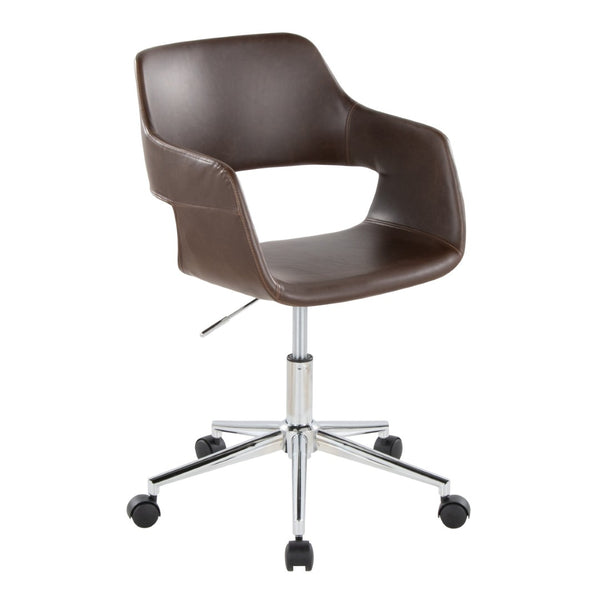 English Elm Contemporary Faux Leather Swivel Office Chair with Padded Seat and Metal Base Espresso Chrome Metal B202P290996