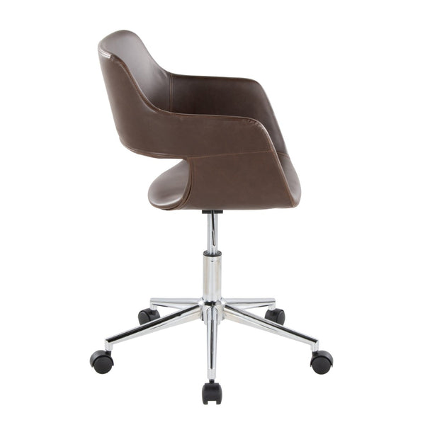 English Elm Contemporary Faux Leather Swivel Office Chair with Padded Seat and Metal Base Espresso Chrome Metal B202P290996