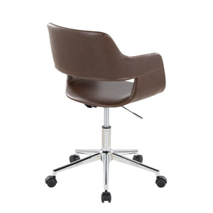 English Elm Contemporary Faux Leather Swivel Office Chair with Padded Seat and Metal Base Espresso Chrome Metal B202P290996