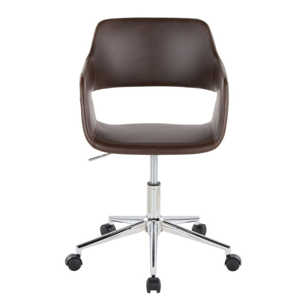 English Elm Contemporary Faux Leather Swivel Office Chair with Padded Seat and Metal Base Espresso Chrome Metal B202P290996