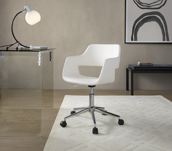 English Elm Contemporary Faux Leather Swivel Office Chair with Padded Seat and Metal Base White Chrome Metal B202P290997
