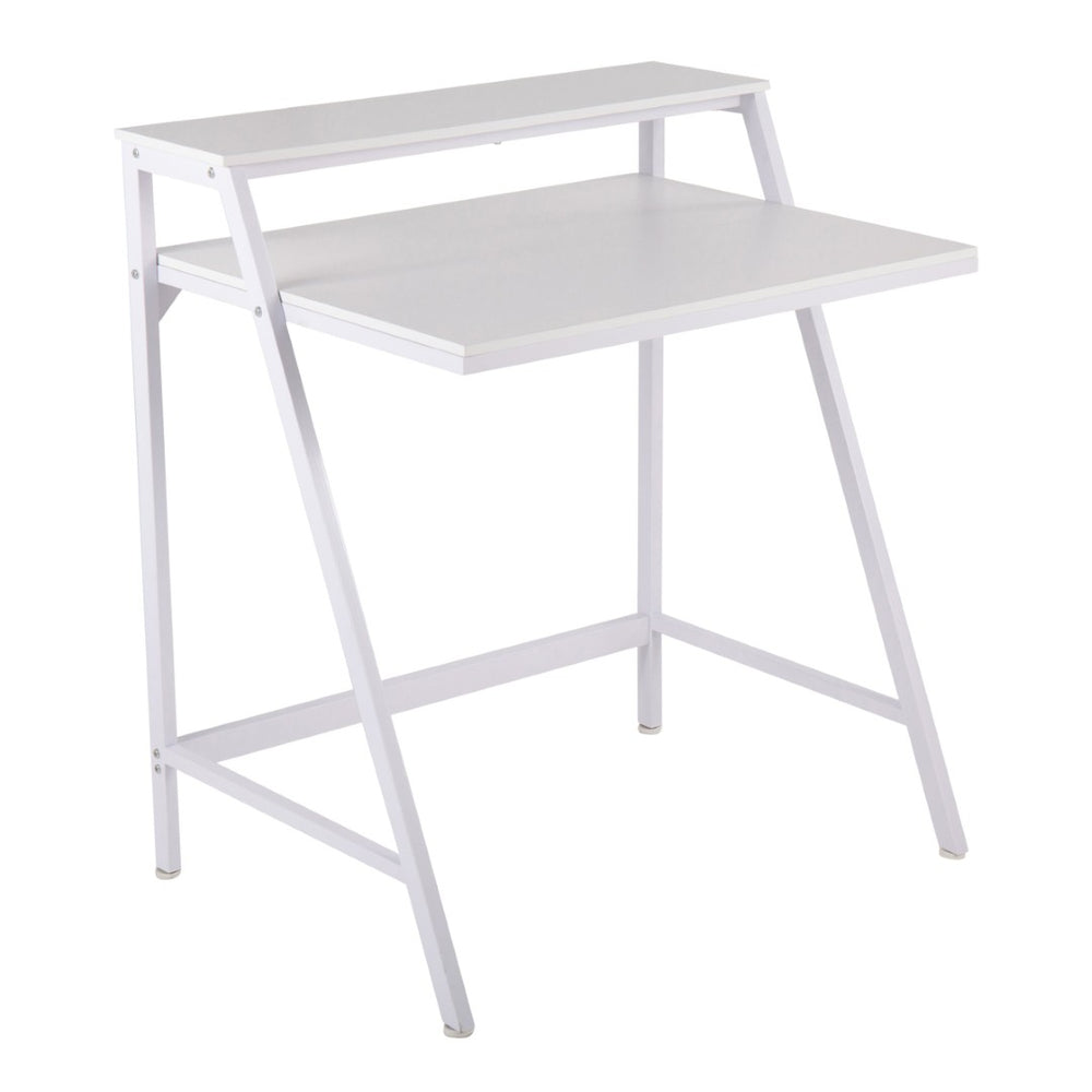 English Elm 2-tier Writing Desk with Raised Shelf Powder-coated Steel and Wood Home Office B202P290998