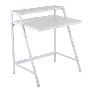 English Elm 2-tier Writing Desk with Raised Shelf Powder-coated Steel and Wood Home Office B202P290998