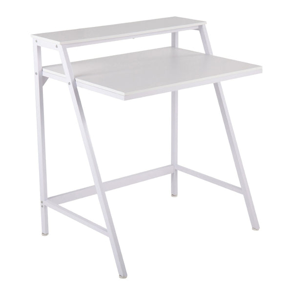 English Elm 2-tier Writing Desk with Raised Shelf Powder-coated Steel and Wood Home Office B202P290998