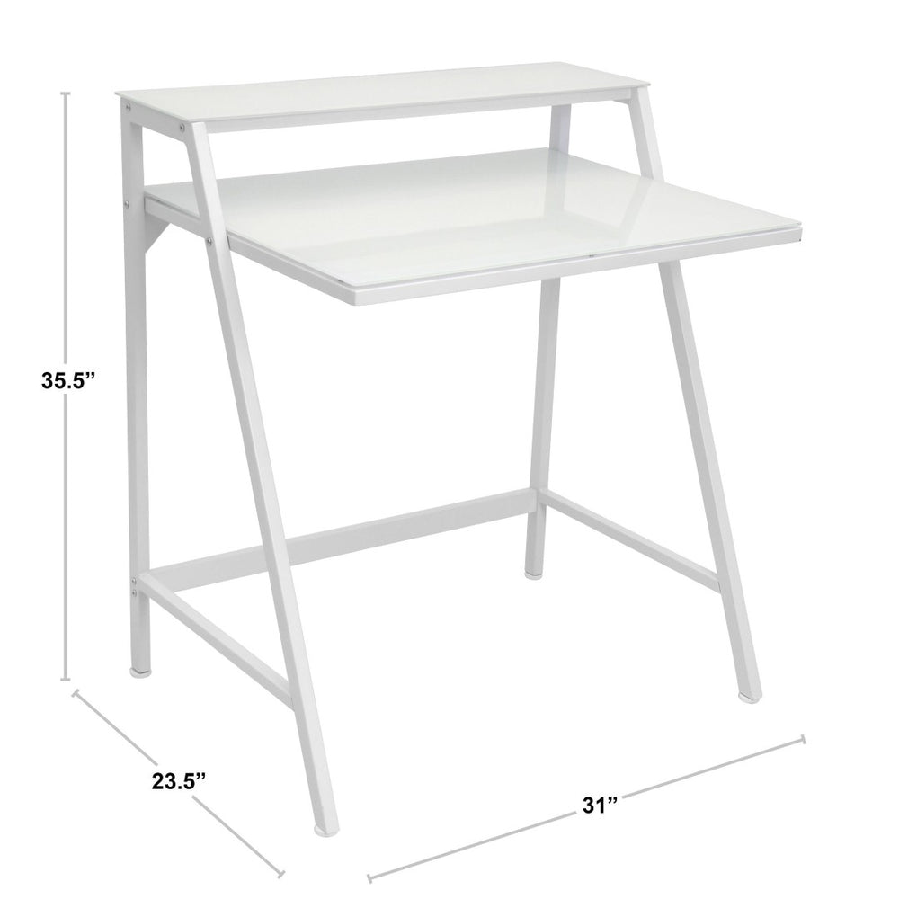 English Elm 2-tier Writing Desk with Raised Shelf Powder-coated Steel and Wood Home Office B202P290998