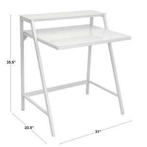 English Elm 2-tier Writing Desk with Raised Shelf Powder-coated Steel and Wood Home Office B202P290998