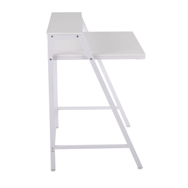 English Elm 2-tier Writing Desk with Raised Shelf Powder-coated Steel and Wood Home Office B202P290998