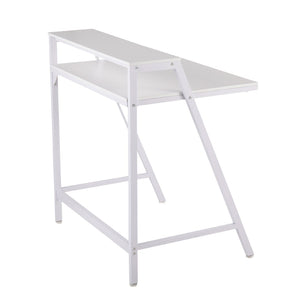 English Elm 2-tier Writing Desk with Raised Shelf Powder-coated Steel and Wood Home Office B202P290998