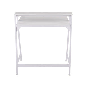 English Elm 2-tier Writing Desk with Raised Shelf Powder-coated Steel and Wood Home Office B202P290998