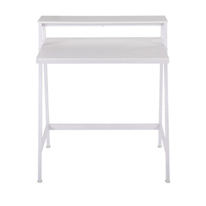 English Elm 2-tier Writing Desk with Raised Shelf Powder-coated Steel and Wood Home Office B202P290998