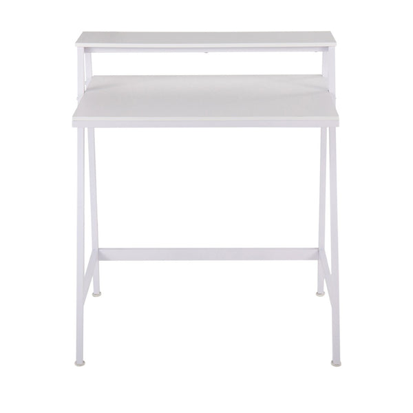 English Elm 2-tier Writing Desk with Raised Shelf Powder-coated Steel and Wood Home Office B202P290998