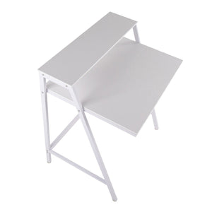 English Elm 2-tier Writing Desk with Raised Shelf Powder-coated Steel and Wood Home Office B202P290998