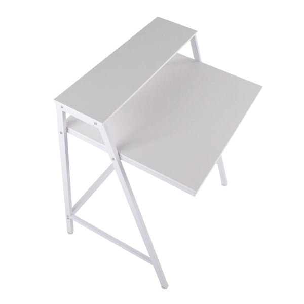 English Elm 2-tier Writing Desk with Raised Shelf Powder-coated Steel and Wood Home Office B202P290998