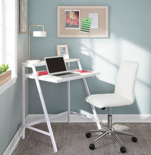 English Elm 2-tier Writing Desk with Raised Shelf Powder-coated Steel and Wood Home Office B202P290998