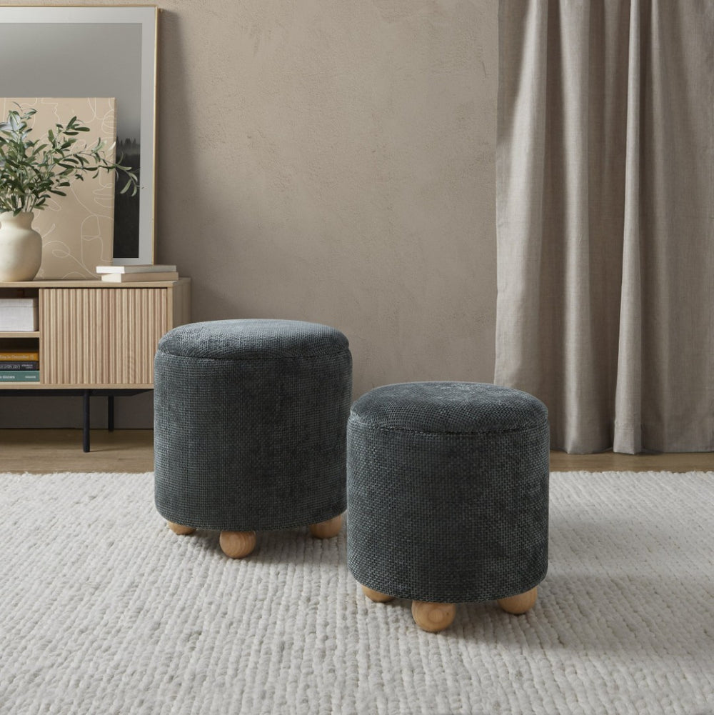 English Elm Contemporary Cube Storage Ottomans with Green Upholstery and Bun Feet Set of 2 B202P291001
