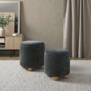 English Elm Contemporary Cube Storage Ottomans with Green Upholstery and Bun Feet Set of 2 B202P291001