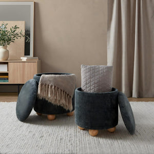 English Elm Contemporary Cube Storage Ottomans with Green Upholstery and Bun Feet Set of 2 B202P291001