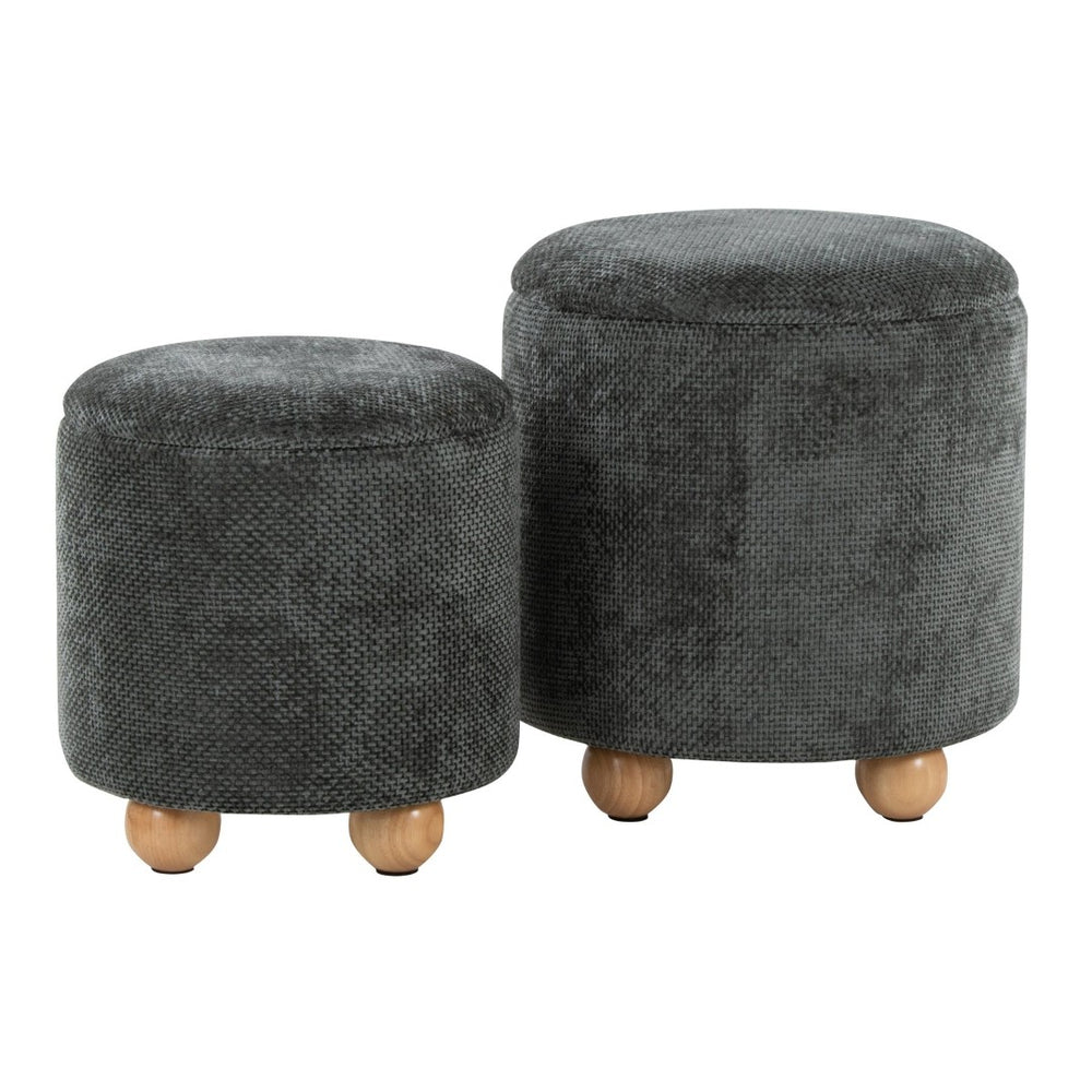 English Elm Contemporary Cube Storage Ottomans with Green Upholstery and Bun Feet Set of 2 B202P291001