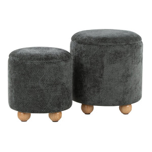 English Elm Contemporary Cube Storage Ottomans with Green Upholstery and Bun Feet Set of 2 B202P291001